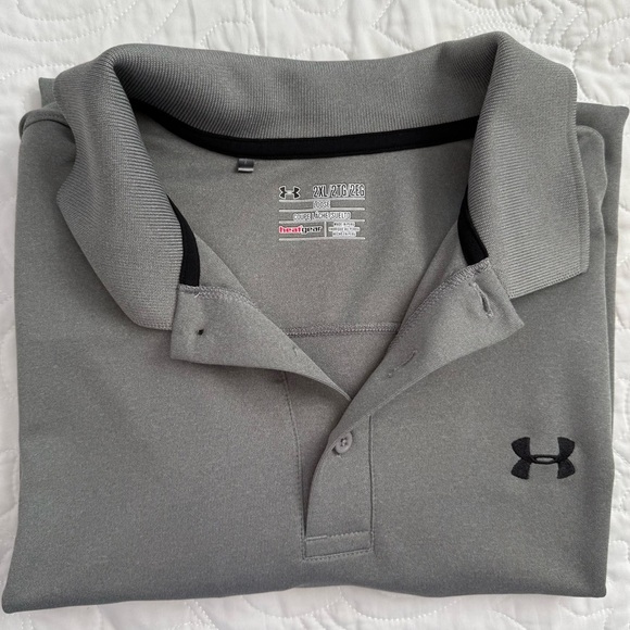 Under Armour Heat Gear Gray Polo Golf Sporty Collared Shirt Solid Men 2XL EUC - Picture 7 of 8
